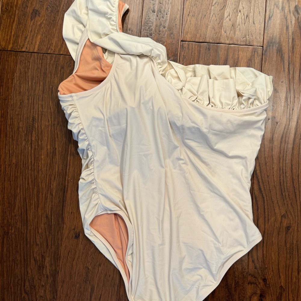 J. Crew NWT Matte Ruffle One Shoulder One Piece Swimsuit Size 22 Ivory Natural - Picture 9 of 12